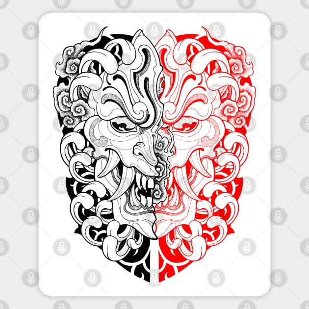 Oni Mask Japanese Tattoo Magnet by KneeDeep Ink